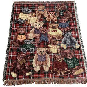 Crown Craft Vintage Teddy Bear Throw Blanket With Fringe 59" X 49"